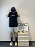 倉石一樹 KAZUKI KURAISHI潮牌韓版休閑短褲男士2025夏季簡約時尚寬松壓花五分褲潮 白色 3XL 曬單實拍圖