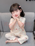 舟喜兒童睡衣女孩夏季薄款莫代爾中小女寶寶高腰空調(diào)服卡通家居服套裝 杏色滿印小兔高腰套裝 100 _建議2-3歲身高90-100 曬單實(shí)拍圖