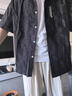 主意范（ZHUYIFAN）胖子超大碼休閑襯衫男士短袖夏季寬松大碼冰絲學(xué)生外套襯衣套裝 黑色 4XL (190) 180-205斤 曬單實(shí)拍圖