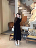 AIGOUGRT長(cháng)袖連衣裙女2025年秋季新款衣服洋氣復古大方絲絨長(cháng)袖裙子秋天 黑色絲絨連衣裙 S 曬單實(shí)拍圖