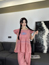 族瑪士全棉睡衣女夏季純棉短袖長(cháng)褲薄款高級感可外穿甜美大碼家居服套裝 S85182#短袖長(cháng)褲-脂紅靛藍 M 【建議80-120斤穿】寬松尺碼 曬單實(shí)拍圖