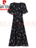皮爾卡丹高檔桑蠶絲連衣裙女法式碎花真絲裙子超好看夏季新款收腰顯瘦 花色 XL 110-120斤 曬單實(shí)拍圖