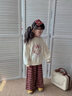 班喜迪女童春秋款早秋甜趣兩件套時(shí)髦洋氣泡泡袖小熊衫酒紅學(xué)院格子褲 米色 110 曬單實(shí)拍圖