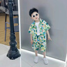 G.DUCKKIDS小黃鴨童裝男童套裝夏季兒童衣服夏威夷度假男孩沙灘襯衫兩件套 滿(mǎn)印淺綠色+墨鏡 90 尺碼1歲-1歲半【80-90cm】 曬單實(shí)拍圖