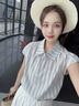 尚靜套裝裙子女25年夏新女裝小清新通勤豎條紋短袖襯衣半裙兩件套女 藍(lán)色條紋+白色 M 曬單實(shí)拍圖