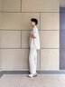 NYING小清新條紋棉麻短袖襯衫男生25夏季新款潮牌透氣休閑襯衣大碼寬松 灰色 XL （130-150斤） 曬單實拍圖