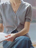 Olrain歐芮兒灰色v領(lǐng)針織衫女夏季2025新款高級(jí)別致通勤開(kāi)衫 淺灰色 M 曬單實(shí)拍圖