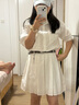 ELLE白色通勤風(fēng)襯衫連衣裙女2025夏季新款萊賽爾天絲收腰百褶短裙 白色 M 曬單實拍圖