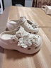 七色紡洞洞鞋女士泡芙花DIY夏季沙灘顯瘦厚底增高跟松糕涼拖鞋 卡 39-40 曬單實(shí)拍圖