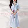 法式連衣裙女2025夏季新款小個子收腰顯瘦氣質(zhì)襯衫裙子夏天3197 藍(lán)色 L 【110-120斤】 曬單實拍圖