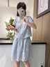 VEGA CHANG短袖連衣裙女2025新款夏學(xué)院風(fēng)小個(gè)子假兩件條紋刺繡裙 藍色條紋 S 曬單實(shí)拍圖
