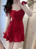 粉媚夢(mèng)新品紅色連衣裙裙子女夏季2025新款衣服女裝小個(gè)子吊帶裙純欲女裙 復古蕩領(lǐng)系帶荷葉邊紅裙 M 曬單實(shí)拍圖