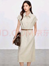尚都比拉職場通勤風(fēng)連衣裙女夏季收腰顯瘦襯衫裙含棉中長裙 杏色  L  曬單實拍圖