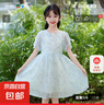 女童連衣裙夏裝2025新款洋氣兒童碎花公主裙大童夏季薄款雪紡裙子 藍色 140 cm 曬單實(shí)拍圖