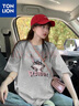 唐獅短袖T恤女夏裝新品花圓領(lǐng)短袖Tdx 深灰 L 曬單實(shí)拍圖