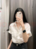 衣品元白色短袖襯衫女夏季小眾設(shè)計(jì)高級(jí)感休閑百搭通勤襯衣寬松半袖上衣 白色 L 白（110-120斤） 曬單實(shí)拍圖
