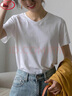 浪莎T恤女短袖夏季純棉2025夏季新款V領(lǐng)寬松百搭正肩打底白T半袖上衣 曬單實拍圖