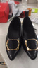 啄木鳥(niǎo)高檔斷碼真皮平底單鞋女2026秋季新款軟底尖頭粗跟皮鞋軟皮瓢鞋 黑色 37 曬單實(shí)拍圖
