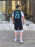 梵蒙新款運(yùn)動(dòng)服套裝假2件t恤短袖親子籃球服套裝LQF006LQ1302-1 白色 童裝140# 曬單實(shí)拍圖