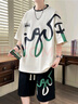 佐菲利疊穿短袖短褲套裝男2025夏季冰絲涼感潮流印花t恤休閑運(yùn)動(dòng)兩件套 曬單實(shí)拍圖