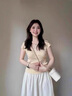 唐菓蜜新款連衣裙女2025夏季女裝韓系時尚甜美減齡溫柔氣質(zhì)顯瘦套裝裙子 黃色上衣+米白裙子 M 曬單實拍圖