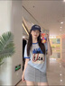薄款微透撞色圓領(lǐng)短袖t恤女夏季2025新款韓版卡通印花潮流上衣服 藍(lán)色 M 曬單實(shí)拍圖