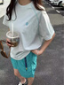 LDBE美式復古簡(jiǎn)約印花字母短袖T恤女2026新款夏季寬松顯瘦休閑上衣潮 淡藍色 L 【120-140斤】 曬單實(shí)拍圖