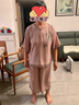 羅蒙（ROMON）中年媽媽夏裝時(shí)尚洋氣大方雪紡套裝50歲中老年女裝大碼短袖t恤薄 粉色套裝 2XL (推薦110-120斤) 曬單實(shí)拍圖