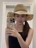 文枝草帽女防曬帽海邊沙灘帽2025夏季新款透氣蕾絲花邊鏤空帽子遮陽帽 蝴蝶結(jié)系繩草帽【米色】 曬單實(shí)拍圖