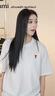 AMIPARIS【七夕禮物】男女同款紅色愛心刺繡休閑棉質寬松圓領短袖T恤 175自然白/紅色 UTS004.726 S 曬單實拍圖