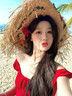 法式拉菲草花朵草帽女夏季沙灘海邊編織大帽檐太陽帽子遮陽防曬帽 均碼【純手工制作】 曬單實(shí)拍圖