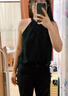 粉媚夢(mèng)無袖上衣掛脖吊帶背心女夏季女裝打底內(nèi)搭外穿海邊純欲寬松遮肚子 無袖掛脖露肩上衣黑色 均碼 【建議120斤以內(nèi)】 曬單實(shí)拍圖