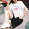 安踏（ANTA）運(yùn)動套裝女夏季寬松透氣短袖速干短褲跑步健身瑜伽休閑t恤五分褲 -4純凈白/淺紫+基礎(chǔ)黑 M/165 曬單實(shí)拍圖
