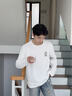 名創(chuàng)優(yōu)品（MINISO）春秋長(zhǎng)袖t恤男重磅華夫格潮牌休閑男士通勤百搭打底衫 棕櫚綠 XL 曬單實(shí)拍圖
