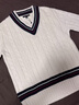 TOMMY HILFIGER25新款秋冬男裝羊毛混紡學(xué)院風(fēng)撞色V領(lǐng)絞花針織衫毛衣05625 白色YBI L （推薦：150-165斤） 曬單實(shí)拍圖