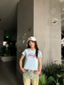 MMLG 87mm 短袖t恤女夏季新款正肩修身顯瘦韓系潮牌百搭短款上衣女 淺藍(lán)色 S 曬單實(shí)拍圖