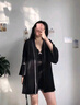 貓惑帶胸墊冰絲睡衣女吊帶內(nèi)衣睡裙夏季情趣家居服套裝七夕情人節(jié)禮物 黑色【吊帶+睡袍】【帶胸墊】 L 【適合95-115斤】 曬單實拍圖