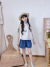 乖妮貓女童夏裝套裝2025新款兒童韓系穿搭中大童夏娃娃衫牛仔短褲兩件套 上衣+牛仔短褲 160 碼 曬單實拍圖