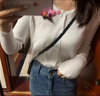 DGOV時(shí)尚長袖寬松上衣針織衫女秋季新款毛衣女開衫外套女薄款短款外穿 米白色 S 建議80--95斤 曬單實(shí)拍圖