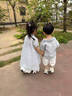 Dudant國際品牌女童夏季連衣裙2025新款兒童洋氣襯衫裙女孩裙子大童夏裝 藍色套裝 120 cm 曬單實拍圖