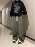 Cebrodz法國 休閑褲男新款扎染潮牌衛(wèi)褲寬松男褲痞帥垂感運動褲直筒褲子 軍綠色 常規(guī) L 曬單實拍圖