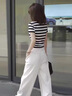 韓璐嬌（hanlujiao）夏裝新款搭配一整套衣服女裝時(shí)尚氣質(zhì)顯瘦休閑套裝女高腰直筒褲子 上衣+褲子-配腰帶 M (建議100斤以內(nèi)) 曬單實(shí)拍圖