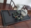 金鑲玉烏金石茶盤茶托 家用檀木喝茶泡茶帶排水功夫茶臺(tái)茶具托盤 觀山 曬單實(shí)拍圖