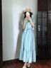 范思藍(lán)恩假兩件法式度假連衣裙女2025夏裝氣質(zhì)休閑翻領(lǐng)高腰裙子女 水綠色 S 曬單實拍圖