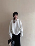 魯雅爾韓版開衫連帽衛(wèi)衣女春秋季小個子寬松慵懶風設(shè)計感印花上衣服外套 白灰色 春秋薄款 L 曬單實拍圖