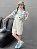 哈羅小黃鴨（G.DUCKKIDS）女童夏日穿搭套裝2025新款兒童夏季短袖女大童背帶短褲夏裝兩件套 粉紅色t+背帶褲 120 cm 曬單實拍圖