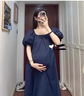 何佳功女裝孕婦裙子夏季薄款連衣裙潮媽小清新孕婦夏裝小個子韓版孕婦裝 藍(lán)色 均碼100-130斤 曬單實拍圖