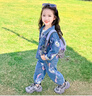 七語(yǔ)欣童裝女童卡通牛仔套裝春秋裝兒童套裝新款女孩寶寶外套褲子兩件套 藍色 130 (適合身高120-130cm) 曬單實(shí)拍圖