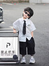 G.DUCKKIDS小黃鴨男童套裝夏季學院風兒童西裝演出服男孩白襯衫黑褲子兩件套 白色襯衫+黑色褲子+領帶 130 建議7~8歲【120-130cm】cm 曬單實拍圖