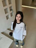 何佳功新款美式三條杠夏季寬松純棉t恤女短袖設(shè)計(jì)感學(xué)生半袖體恤上衣服 白灰色 M (90-110斤） 曬單實(shí)拍圖